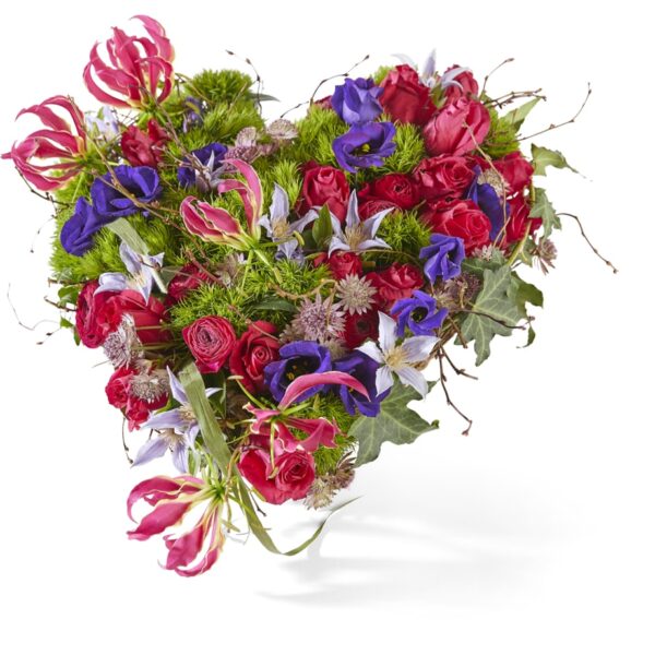 Gekleurd bloemenhart voor begrafenis Liefdevol